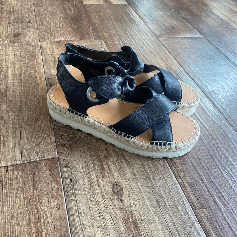 FRYE AND CO. Black Leather Espadrille Platform Sandals